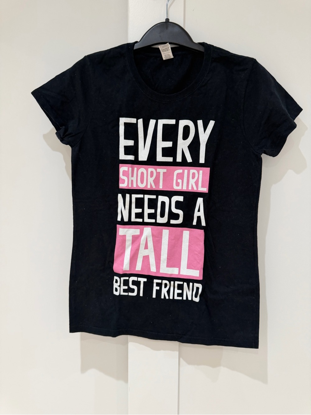Every Short Girl Needs a Tall Best Friend Black Graphic Tee-Size S